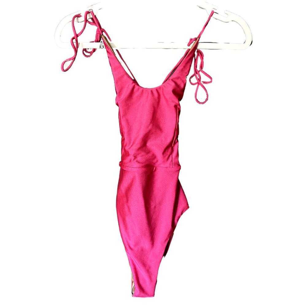 Sie Swim | Pink Satin Lace Up One Piece Bodysuit